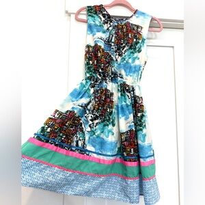 Colorful Cityscape Print Kids Dress